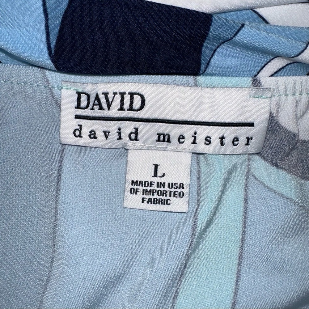 DAVID MEISTER womens large fluid knit blue retro print off the shoulder top NWT - Picture 4 of 8